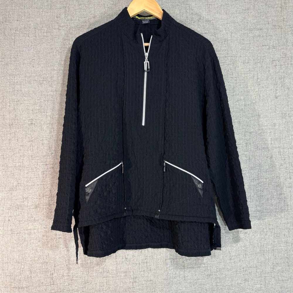 Sunsense Jamie Sadock Womens Black Crinkle Quarter Zip Pullover Top Large 91603